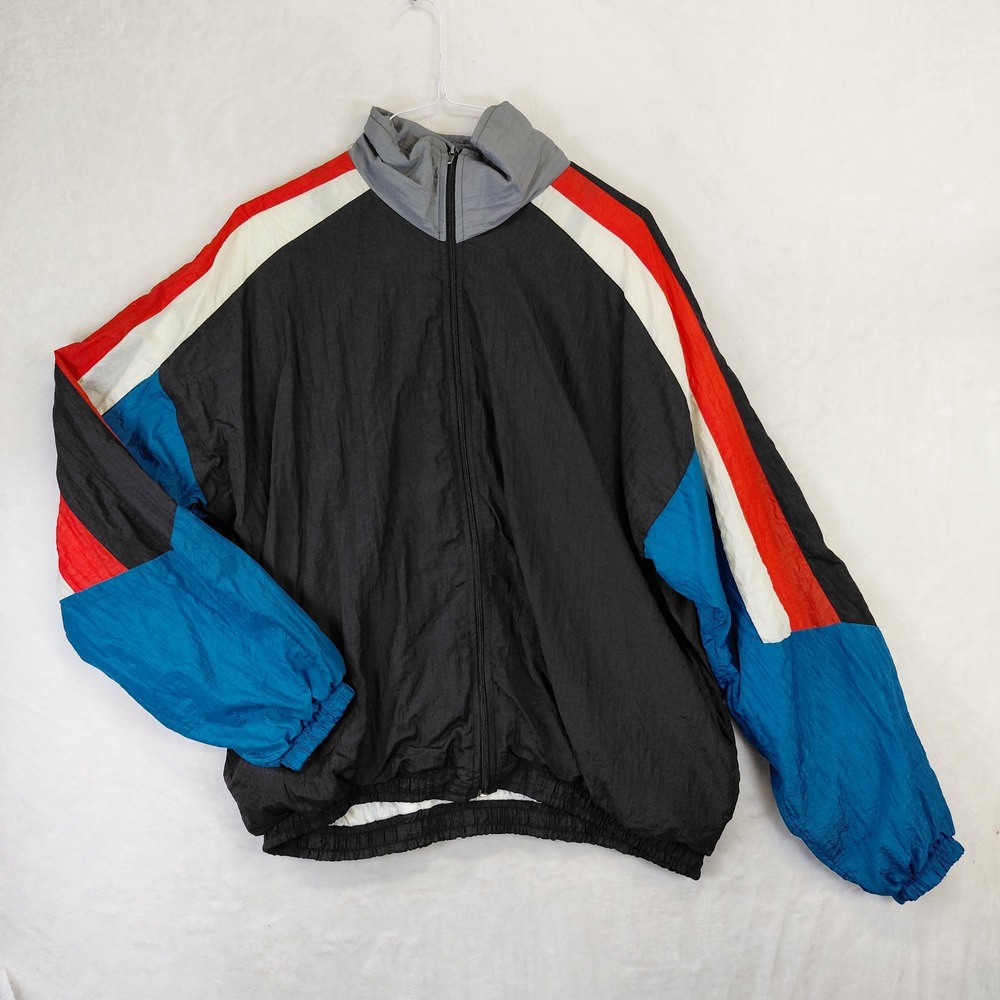 Vintage MacGregor Windbreaker Jacket Mens XL Black Blue Red Colorblock Full Zip